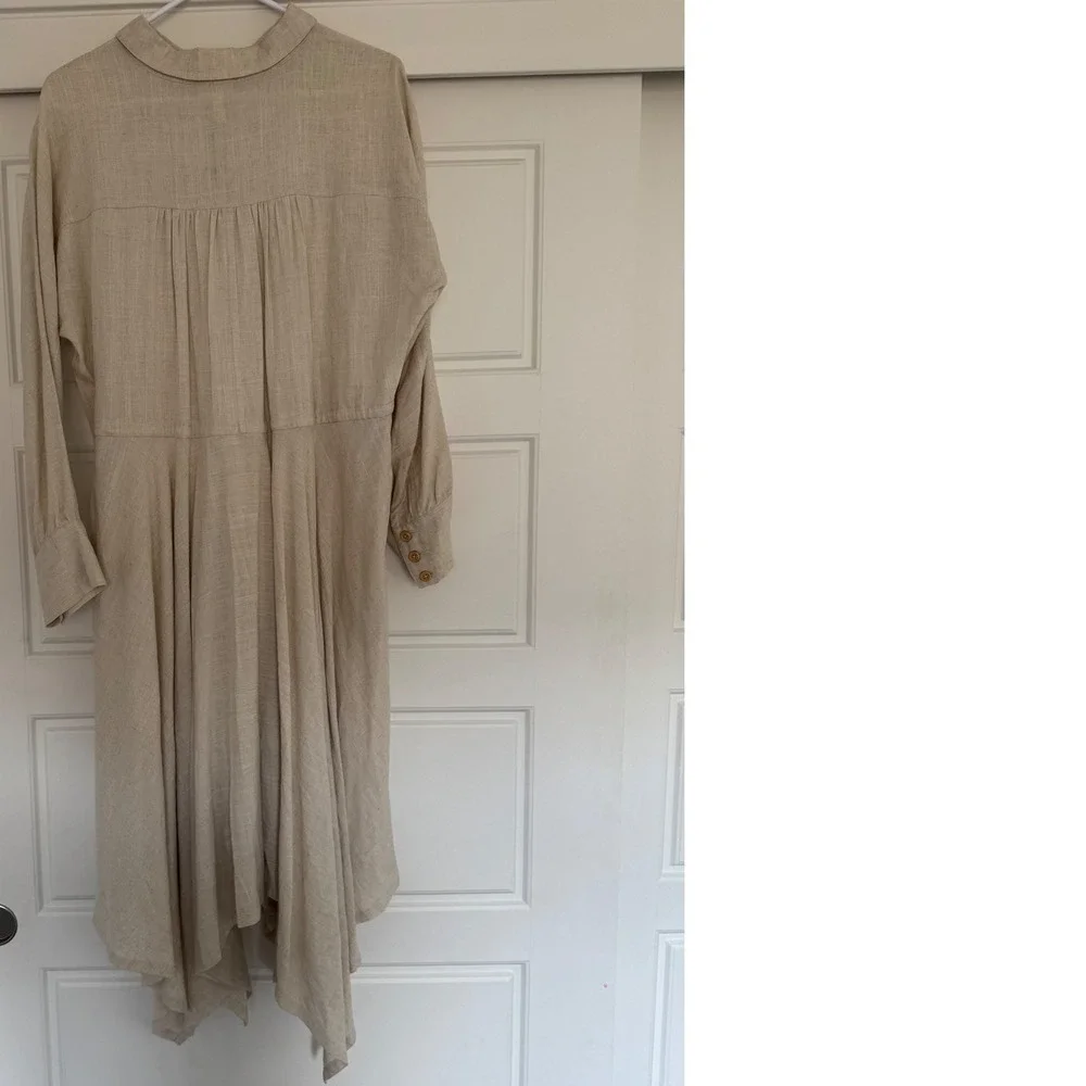 Anthropologie MoVint sz L Women Linen TieWaist Collared Button Dress Cottagecore - Picture 3 of 11